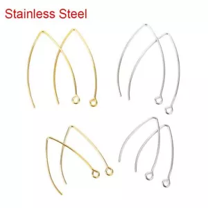 Stainless Steel V Shape Earrings Hooks Clasps Wire DIY Jewelry Making 20Pcs/Lot - Picture 1 of 14