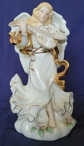 Porzellan Engel in Gold besetzt mit Laute Figur Spieluhr - Bild 1 von 6
