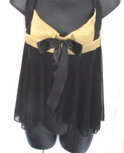 COQUETTE~Sheer Black & Gold BABYDOLL TEDDY NIGHTIE Nightgown~Women's Medium - Picture 1 of 1
