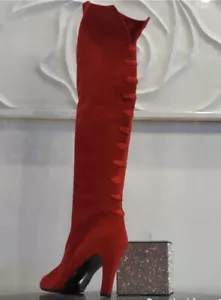 Stuart Weitzman Red Suede Thigh High Boots 10 - Picture 1 of 12