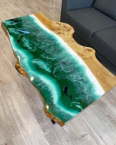 Ocean look green Epoxy River Table ? Live Edge Walnut Wood Handmade - Picture 1 of 6