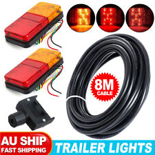 LED Trailer Lights Tail Lamp Pair Plug 8m 5 Core Wire Caravan Ute 7 Pin Flat Set