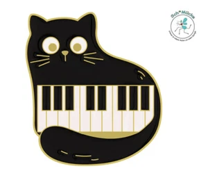 Anstecker schwarze Katze Musik Klavier Talisman Retro Glücksbringer Geschenkidee - Bild 1 von 1