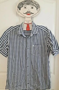 mens S Oliver shirt blue white checkered checks short sleeve camp camping Large - Picture 1 of 7