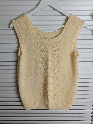 Vintage 80s Handknit Lemon Vest Top Round Neck size 10/12 Coquette  - Image 1 of 4