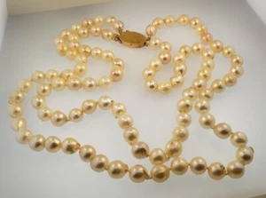 Vintage 2 Strand 8.5 - 9mm Baroque Cultured Pearl 19" Necklace 14k Gold Clasp - Picture 1 of 8