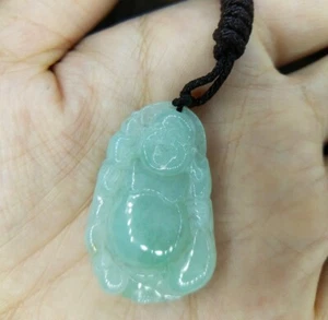 Goddess of mercy natural jadeite jade Buddha budda gemstone necklace pendant - Picture 1 of 7