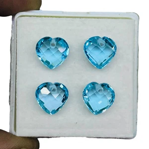 VVS 4 Stck. natürlicher gebohrter Blautopas 10 mm Herzform Karoschliff lose Edelsteine Posten - Bild 1 von 10