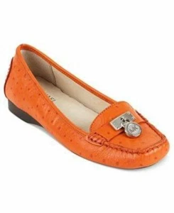 MICHAEL KORS HAMILTON NARANJA AVESTRUZ MK LOGOTIPO CANDADO DRIVERS EE. UU. 5 5.5 ZAPATOS DE AMOR - Imagen 1 de 5
