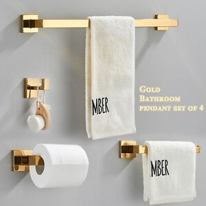 Gold Bathroom 4-Piece Towel rack Set Towel Hook Towel Rail Bar Paper Holder