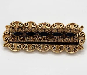 Vtg Signed Sphinx Victorian Revival Gold Tone Black Art Glass Bar Brooch A857 - Picture 1 of 5