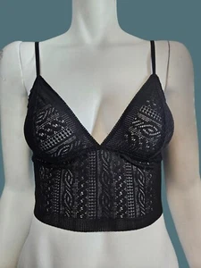 Aerie Black Cable Lace Longline Adjustable Strap Bralette Bra Stretchy Women M - Picture 1 of 7