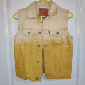 NEW Custom Levis The Zodiac Collective Denim Vest Size M Mustard Yellow - Picture 1 of 8