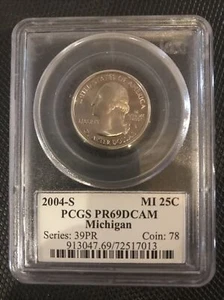 2004-S Michigan State Quarter PCGS PR69DCAM FLAG LABEL p2 NEAR Perfect - Picture 1 of 2