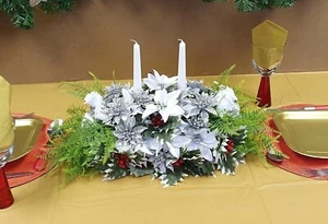 Artificial Christmas Runner Table Centrepiece Flowers Plants Poinsettia Holly - Picture 1 of 15