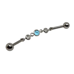 Scaffold Bar Chained Blue Cz Stone 38mm 14g (1.6mm) Flexible Chain Ear Piercing - Picture 1 of 17