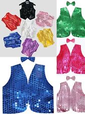 New! Kids Sequin Vest & Bow Tie Dance Costume Party Coat Disco Sparkle Waistcoat