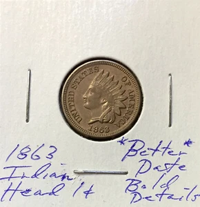1863 Indian Head Cent ~ *besseres Datum* ~ fett detaillierte Münze - Bild 1 von 2