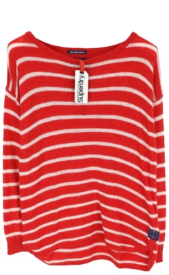 Superdry Brickell Stripe-Knit Jersey Mujer Pequeño Mezcla Lana Rojo - Imagen 1 de 4