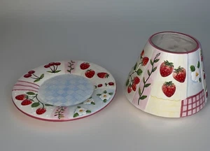Yankee Candle Large Jar Shade & Plate Summer Fruit- Flowers  Strawberry Plaid - Picture 1 of 11