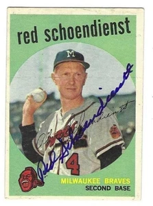 Autographed 1959 Topps Red Schoendienst Milwaukee Braves card #480 w/COA - Picture 1 of 1