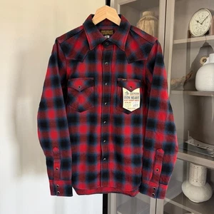 Iron Heart Slubby Heavyweight Red Plaid Flannel Shirt S NEW Herringbone Weave - Picture 1 of 7