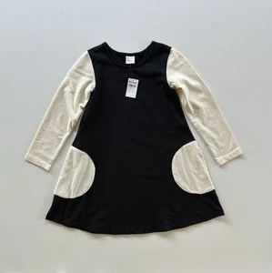 Hanna Andersson Colorblock Pocket Dress Black White Girls Size 6 / 7 NEW NWT - Picture 1 of 12