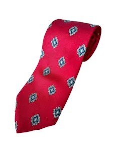 Halston 100% Italian Silk Tie Red Navy Geometric Pattern 3.5" Width 55" Length - Picture 1 of 5