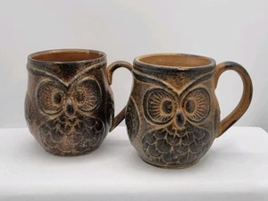 2 Holt Howard Eule Becher braun Steinzeug strukturiert Sammlerstück Vintage Mid Century - Bild 1 von 15