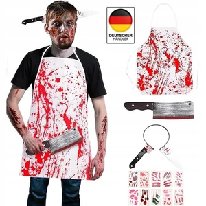 4 Stück Metzger Kostüm Halloween Herren Blutige Schürze Schlachter Blut Metzg... - Bild 1 von 15