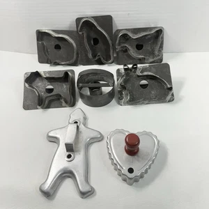 Metal Cookie Cutters Vintage Lot Of 8 Animal Shapes And Other - Picture 1 of 6
