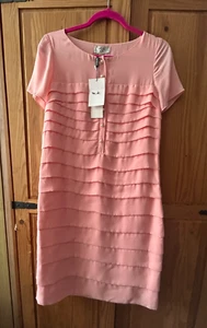 WEILL Paris Deisign Peach ruffle dress size 1with pearl buttons side zip - Picture 1 of 12