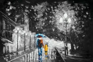Pintura al óleo Walk Home 28x16ins, marco disponible. Decoración para padres arte decoración abstracta - Imagen 1 de 7