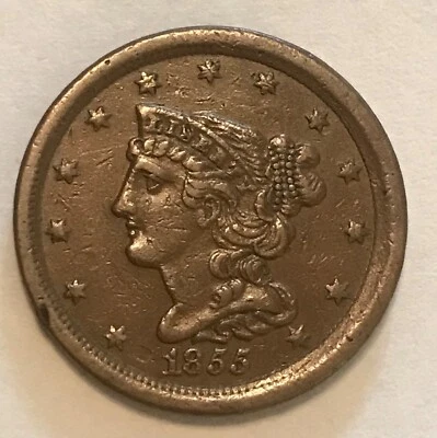 1855 pelo trenzado, medio centavo, bonito XF Foto 1 de 2