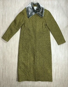 Abrigo de invierno Newport News amarillo gris mezcla de lana para mujer 10 espina de arenque piel sintética - Imagen 1 de 6