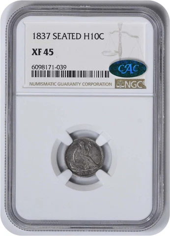 1837 Liberty Seated Silver Half Dime EF45 NGC (CAC) Cover