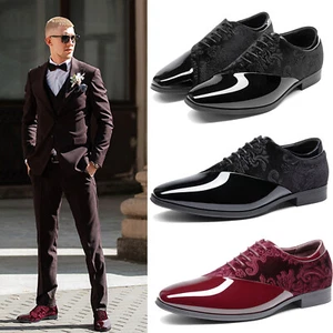 Men's Fashion Dress Shoes Patent Velvet Lace-up Formal Oxford for Tuxedo 6.5-15 - Picture 1 of 18
