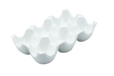 Egg Holder Tray White Ceramic Storage Crate 6 Eggs Container Kitchen Organiser - Image 1 of 2