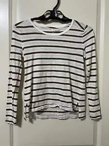 Madewell Women’s Striped Long Sleeve Scoop Neck  T-Shirt White/Pink/Brown Sz XS - Picture 1 of 6