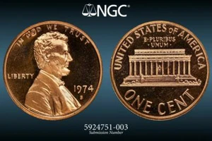 1974 S LINCOLN CENT PROOF 1C PF67* STAR RD NGC; NGC Photo Vision®; SKU 2360 - Picture 1 of 3