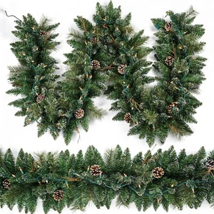Christmas Garland Prelit 9 Ft with 50 Led Lights Snow Style Xmas Garland Plug-In - Picture 1 of 9