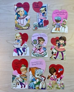 9 Vintage Valentines Pete Hawley Girl Dog Cat Cute Retro Card Unused Kid Hearts - Picture 1 of 16