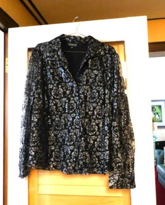 JONES NEW YORK COLLECTION WOMAN 24W BLACK LACE & SILVER BLOUSE DRESSY PARTY NEW - Image 1 of 4