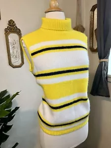 Vintage 60s Elmar Yellow Striped Turtleneck Knit Sweater Vest Small Sunshine - Picture 1 of 6
