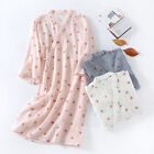 Lady Cherry Print Kimono Yukata Bathrobe Sleepwear Wrap Robe Dressing Gown Dress
