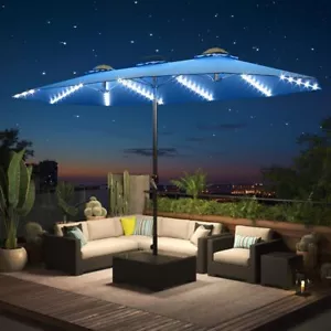 15ft Patio Double-Sided Umbrella 156 PCS Solar LED Light Outdoor Large Umbrella - Picture 1 of 100