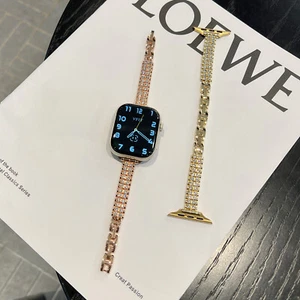 Double Row Diamond Chain Bling Watch Band Bracelet For Apple Watch Series 10/9/8 - Picture 1 of 12