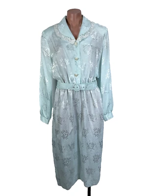 Vintage Victoria Morgan Floral Dress Secretary 80s NOS Belted Shiny Cottagecore - Image 1 of 4