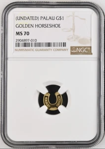1 DOLLAR PALAU GOLDEN HORSESHOE GOLD UNC NGC MS70 TOP - Picture 1 of 4