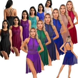 UK Women Sequins Lyrical Ballet Dance Dress Sleeveless Leotard Modern Dancewear - Picture 1 of 123